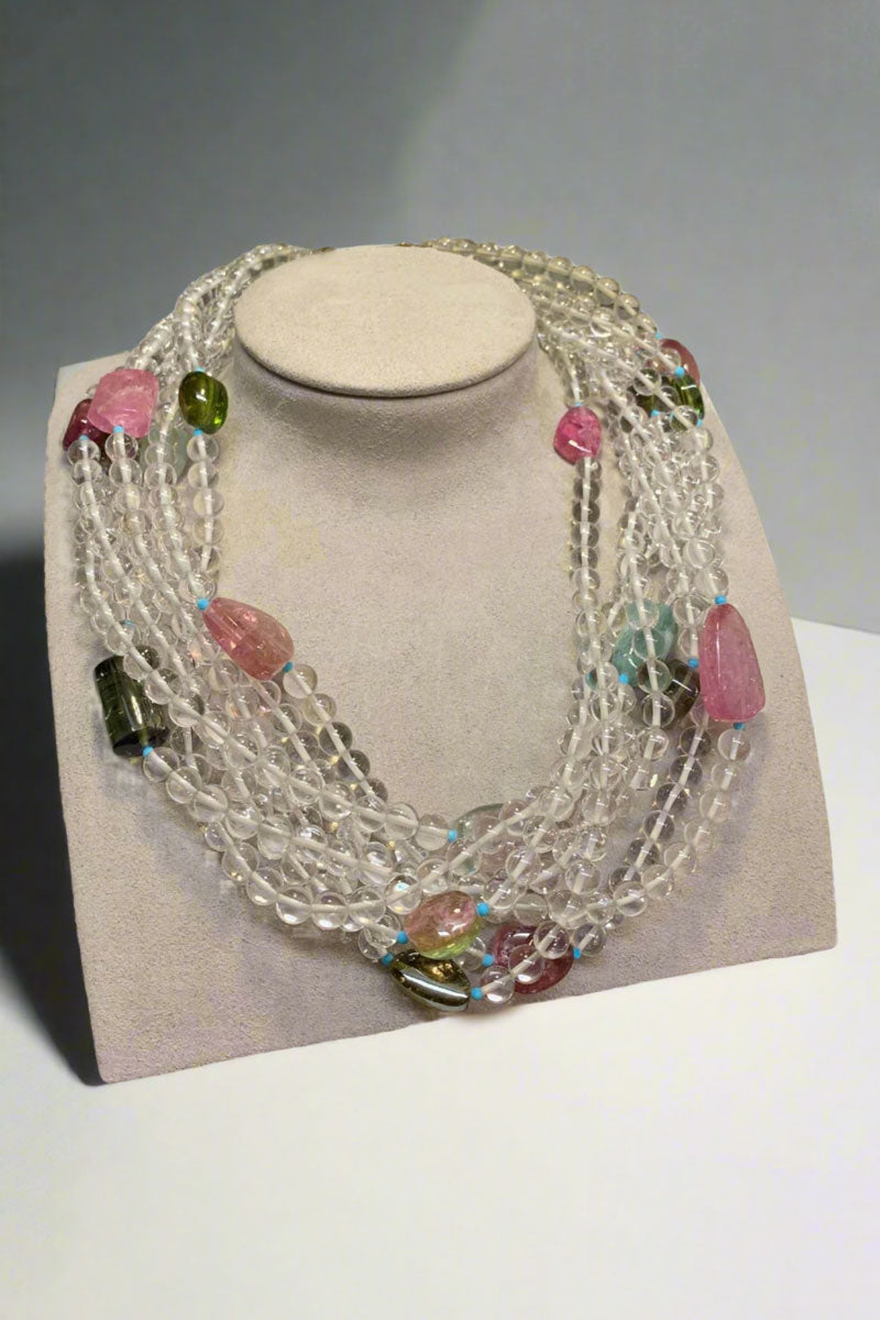 Crystal, Tourmaline, and Turquoise Necklace - Mildred Hoit