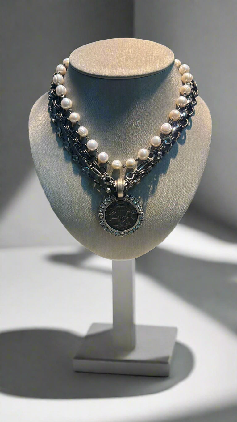 Pearl and Chain Medallion Necklace - Mildred Hoit