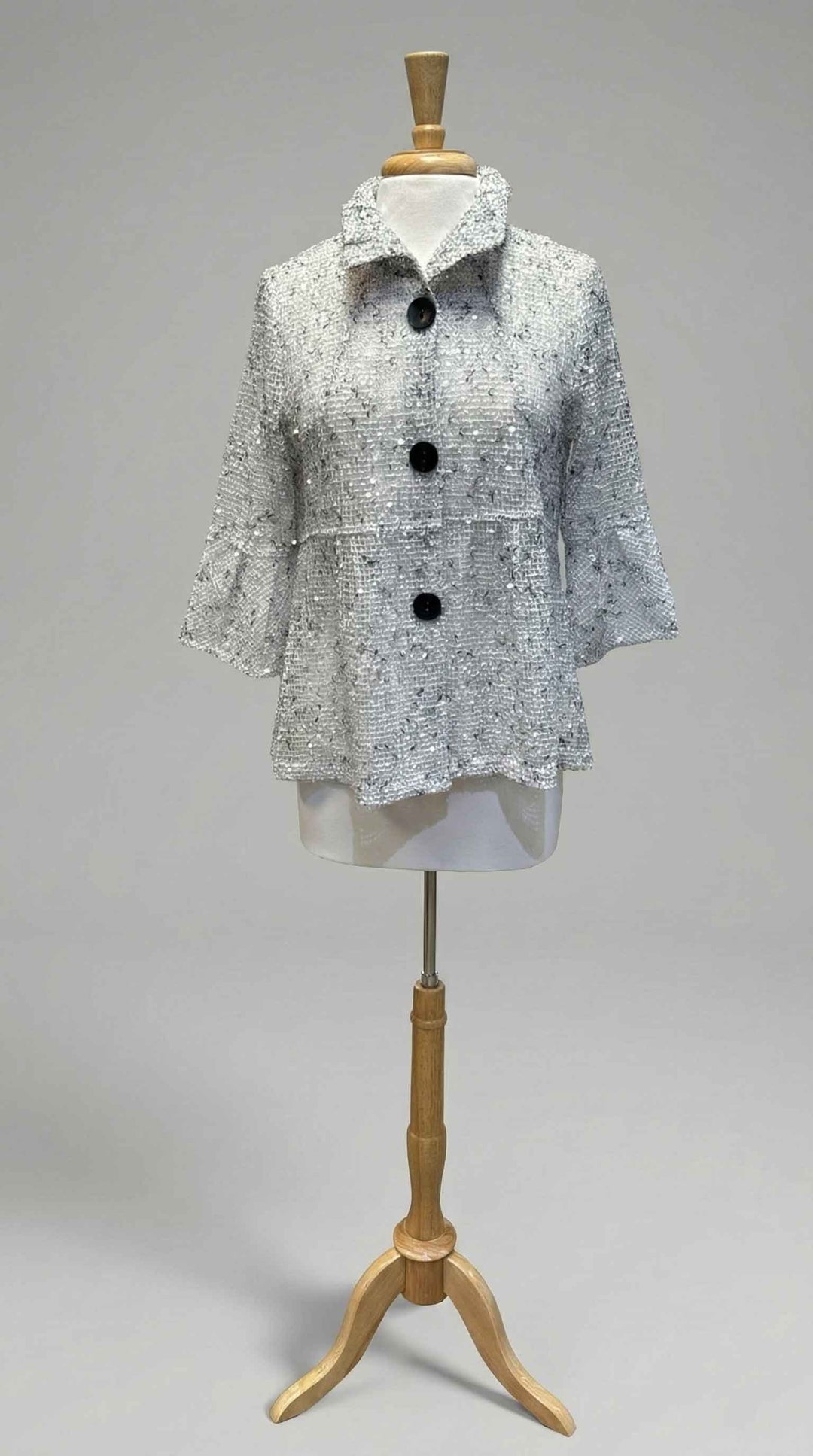 Sequin Net Peplum Jacket in White - Mildred Hoit