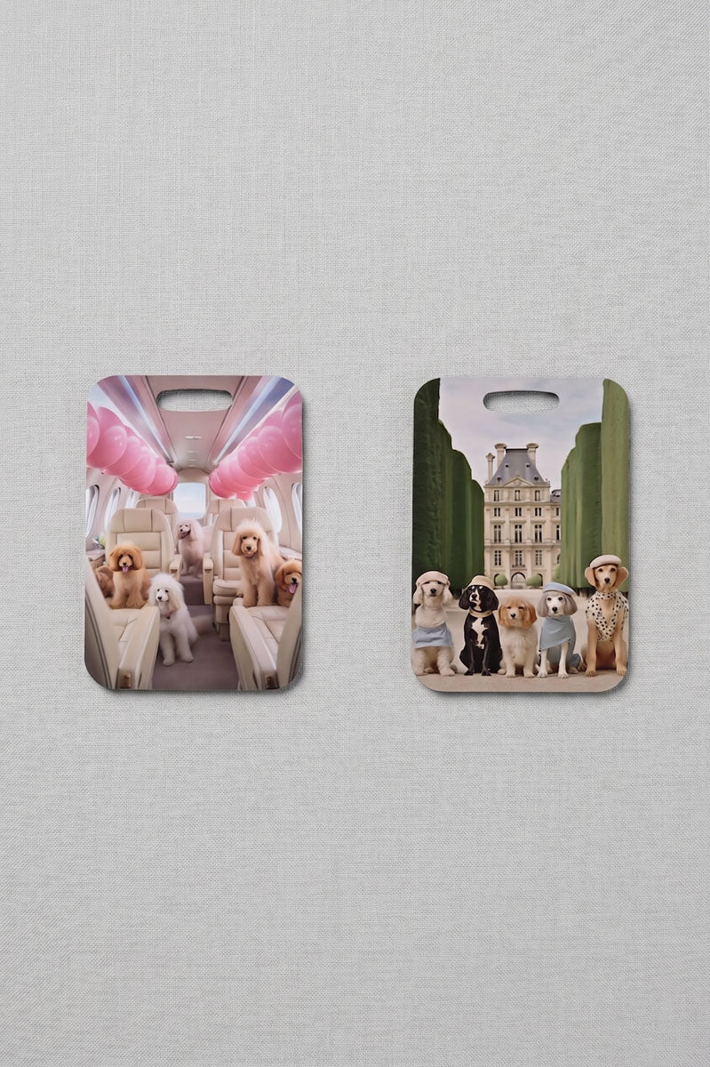 Set of 2 Bag Tags- Paris Dogs & Dogs in Plane - Mildred Hoit