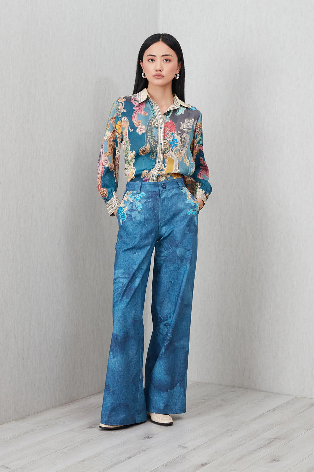 Ranna Gill Dorelle Buttondown Shirt in Multi - Mildred Hoit