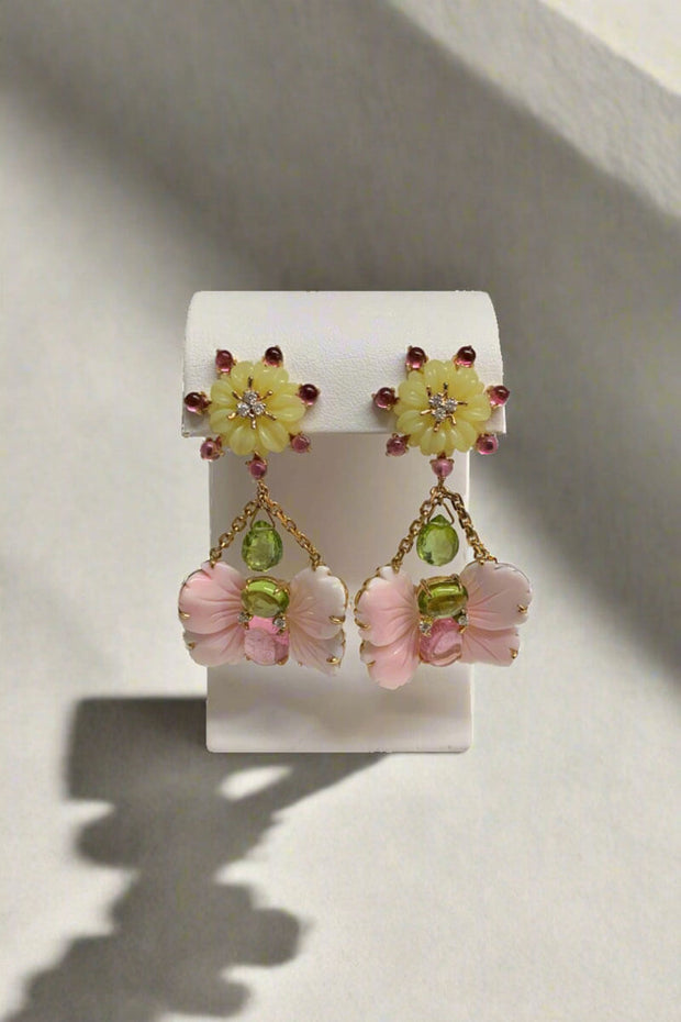 Flower With Hanging Butterfly Earrings available at Mildred Hoit in Palm Beach.