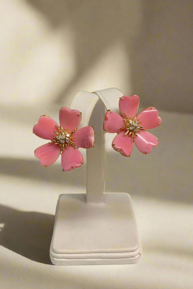 Mildred Hoit Private Jewelry Collection Pink Mother of Pearl Floral Earring available at Mildred Hoit in Palm Beach.