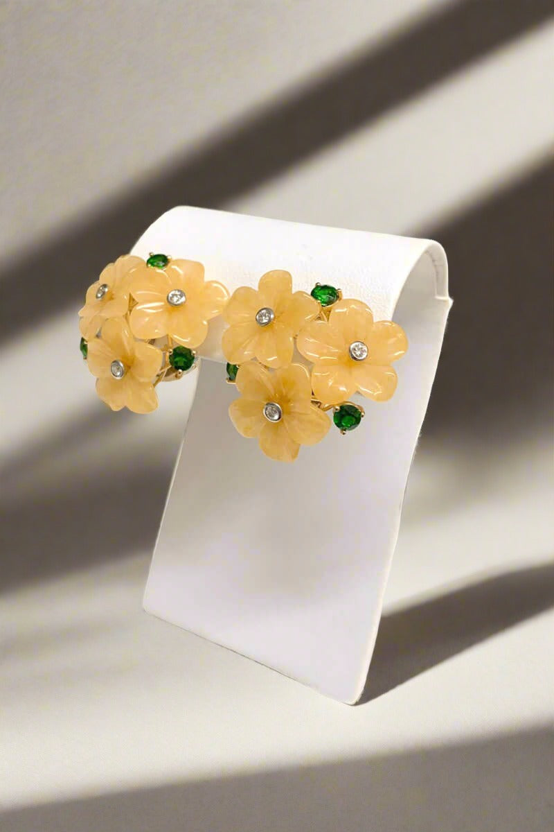 Yellow Agate Cluster of Flowers Earrings available at Mildred Hoit in Palm Beach.