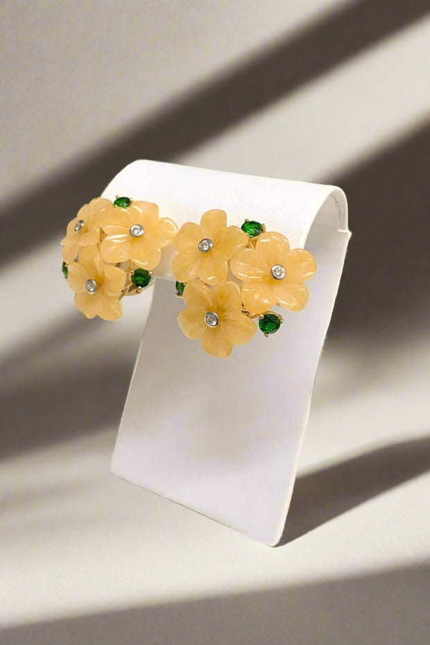 Yellow Agate Cluster of Flowers Earrings available at Mildred Hoit in Palm Beach.