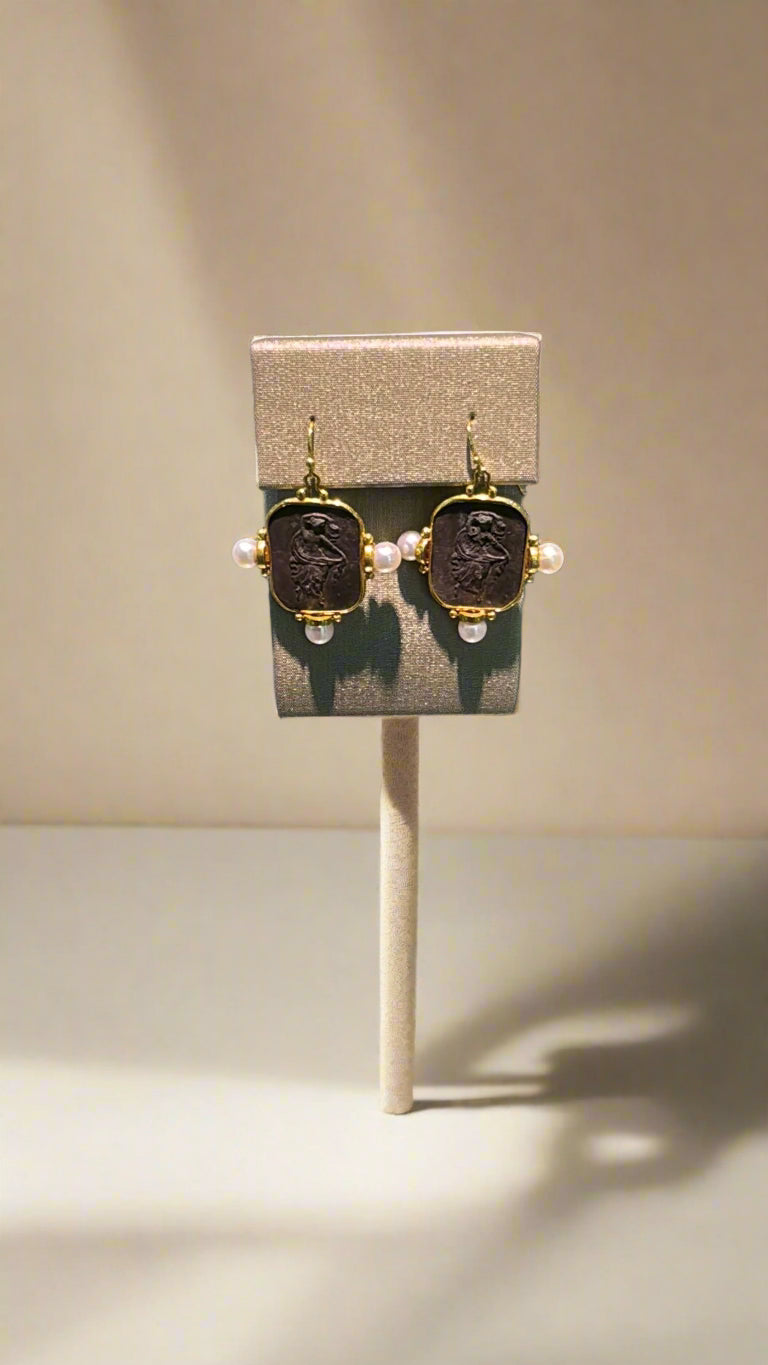 Antique Silver Earrings with Freshwater Pearls - Mildred Hoit