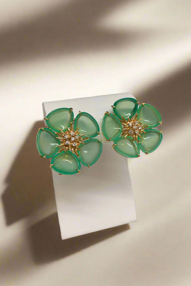 Mildred Hoit Private Jewelry Collection Green Agate Floral Earring available at Mildred Hoit in Palm Beach.