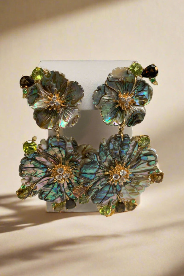 Mildred Hoit Private Jewelry Collection Medium Abalone Floral Earrings available at Mildred Hoit in Palm Beach.