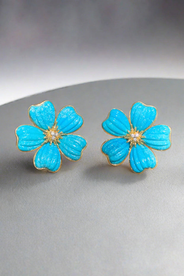 Turquoise and 18K Gold Floral Earrings available at Mildred Hoit in Palm Beach.