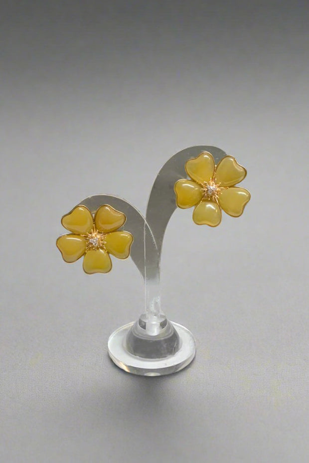 Mildred Hoit Private Jewelry Collection Yellow Agate Flower Earrings available at Mildred Hoit in Palm Beach.