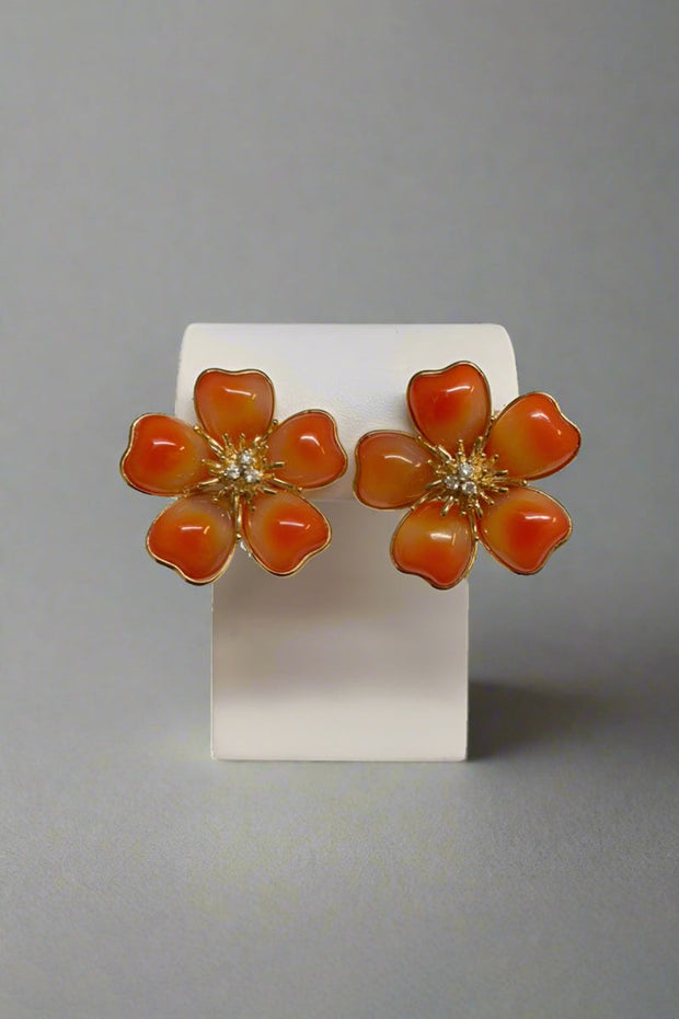 Mildred Hoit Private Jewelry Collection Red Agate Floral Earrings available at Mildred Hoit in Palm Beach.