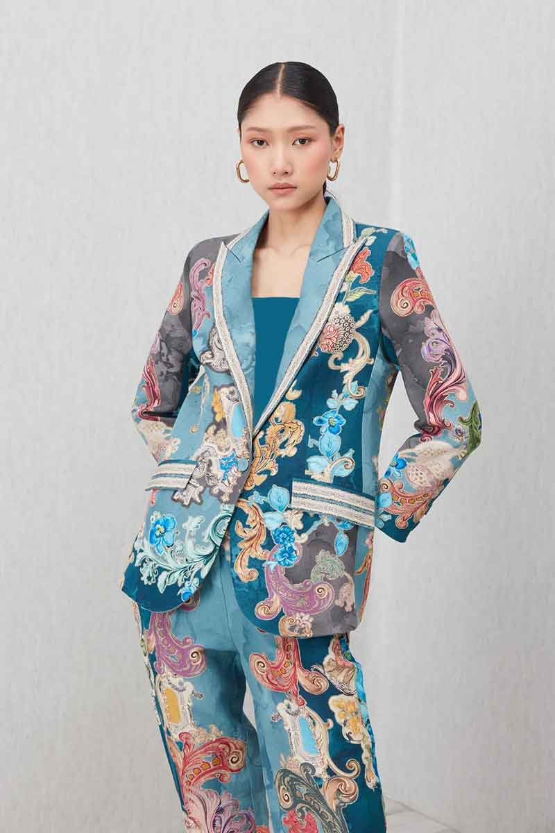 Ranna Gill Elaris Knotch Collar Jacket in Multi - Mildred Hoit