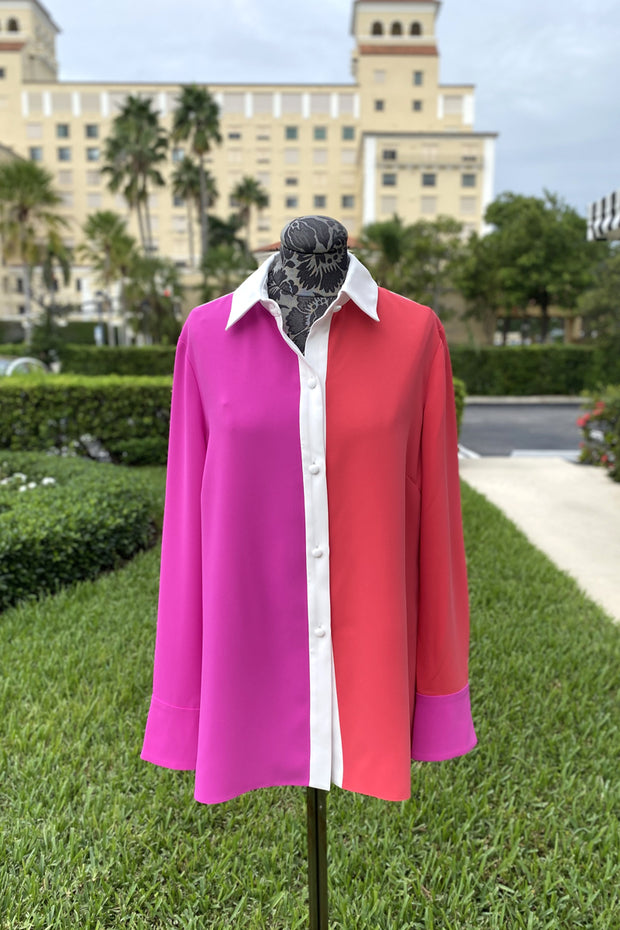 Emmelle Luxurious Crepe Tri-Color Tunic in Zenia/Pink/Pearl available at Mildred Hoit in Palm Beach.