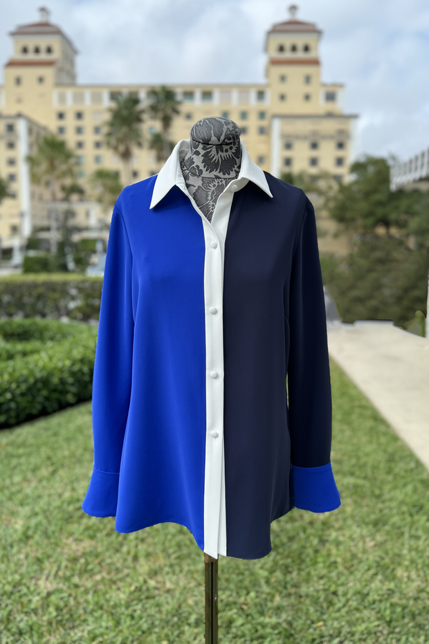Emmelle Luxurious Crepe Tri-Color Tunic in Cobalt/Midnight/Pearl