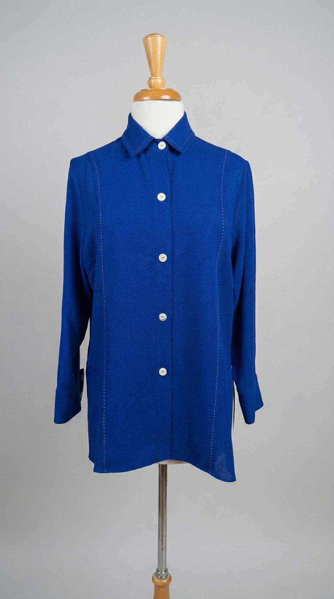 Emmelle Collared Button Down Shirt in Cobalt with White Pick Stitch