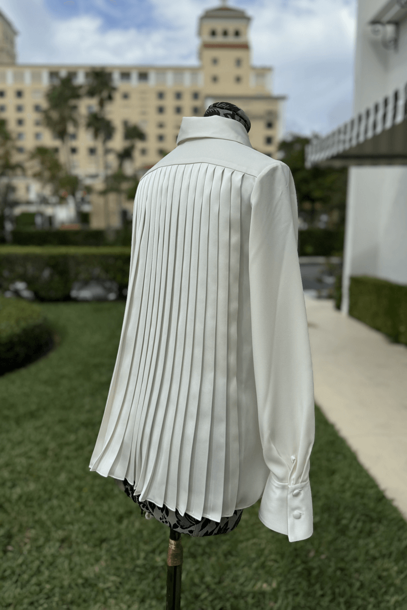 Mi Jong Lee Silk Pleated Shirt in Pearl - Mildred Hoit