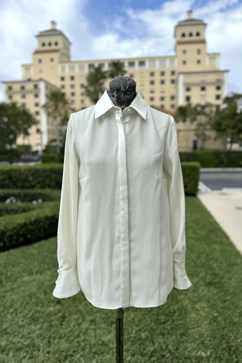 Mi Jong Lee Silk Pleated Shirt in Pearl - Mildred Hoit