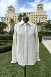 Mi Jong Lee Silk Pleated Shirt in Pearl
