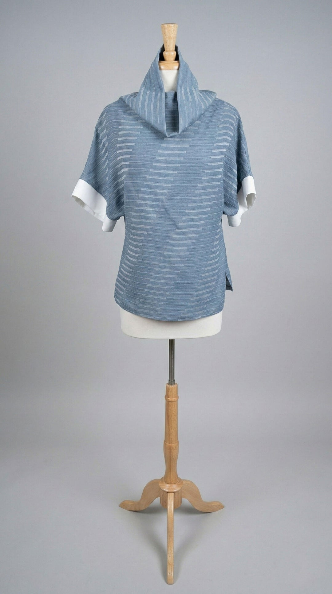 Emmelle Cowl Neck Top in Blue Geometric Lines Print - Mildred Hoit