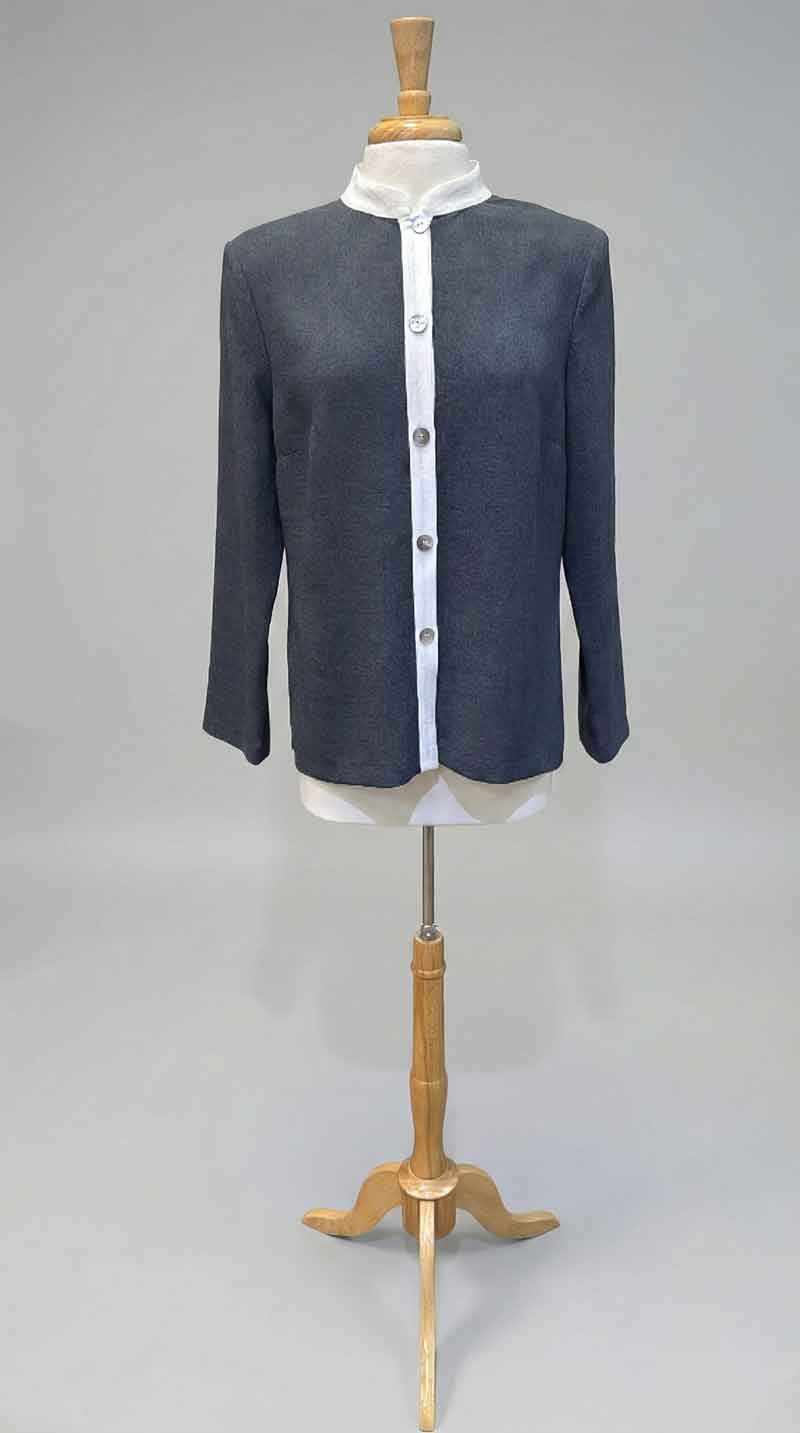 Emmelle Mandarin Collar Jacket in Smoke & White - Mildred Hoit