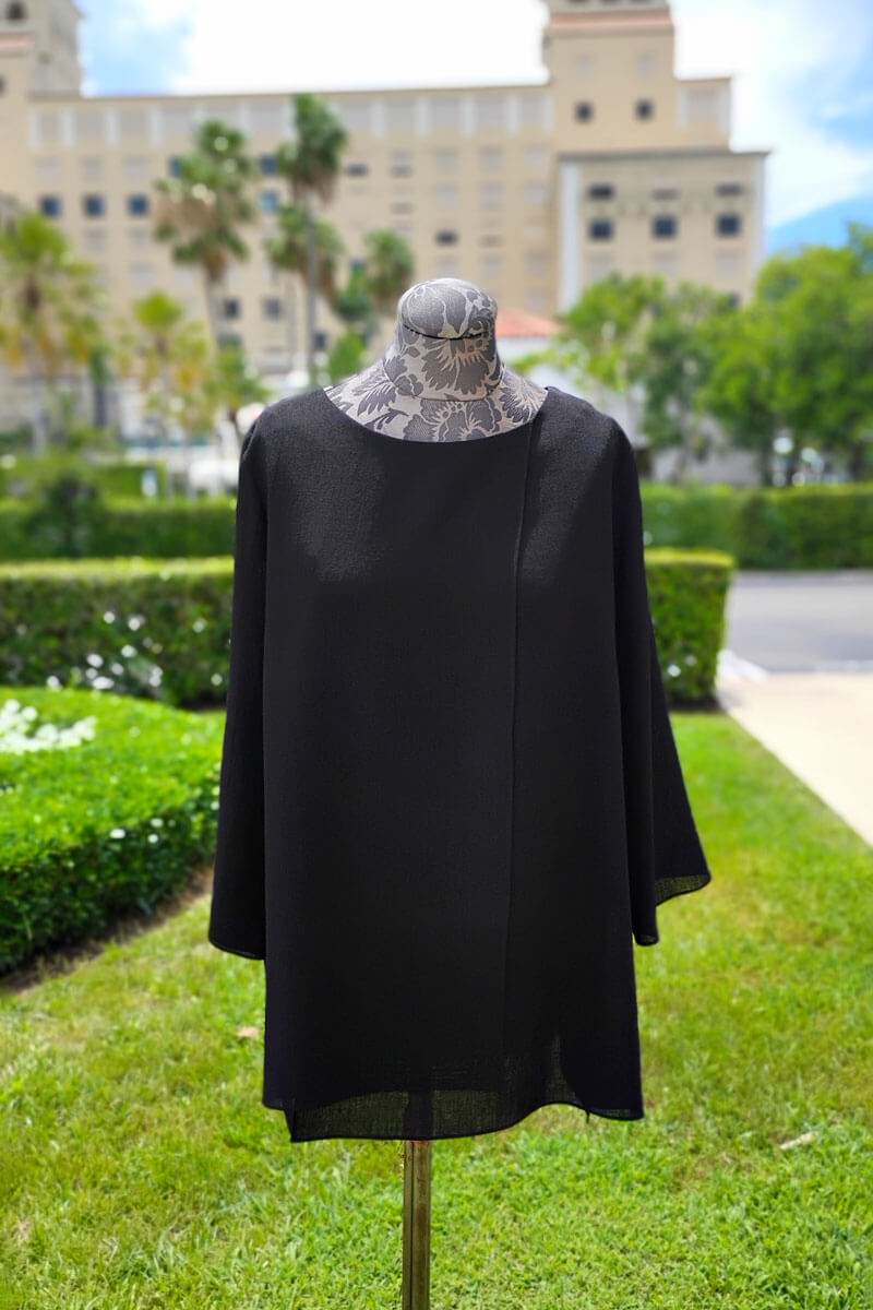 Emmelle Microlinen Tunic Layered Front in Black - Mildred Hoit