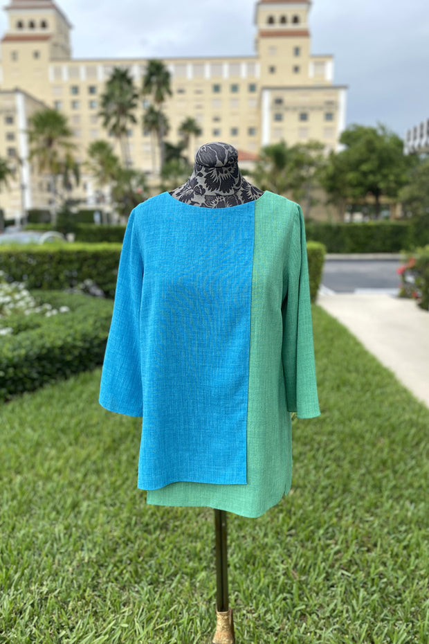 Emmelle Layered Front Microlinen Tunic in Cyan and Seafoam available at Mildred Hoit in Palm Beach.