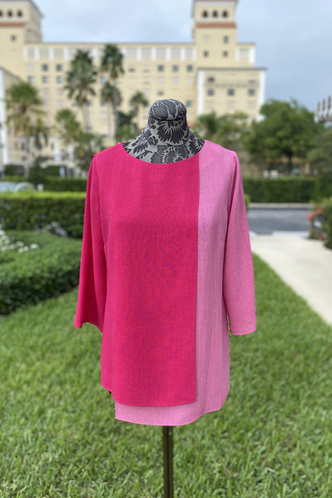 Emmelle Layered Front Microlinen Tunic in Fuchsia and Pink available at Mildred Hoit in Palm Beach.
