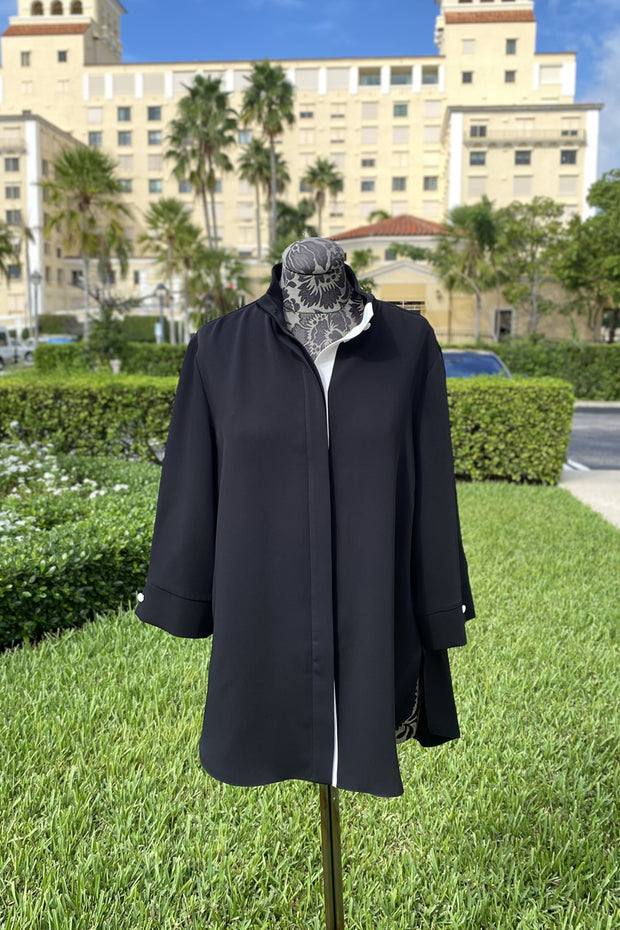 Emmelle Luxurious Crepe Tunic in Black and Pearl available at Mildred Hoit in Palm Beach.
