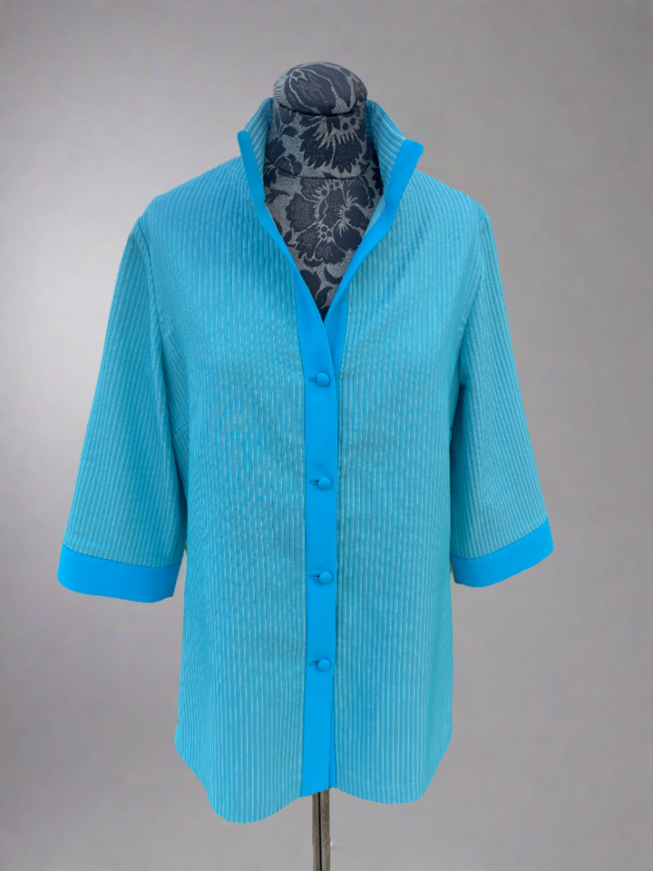 Emmelle Bracelet Sleeve Textured Jacket in Turquoise - Mildred Hoit