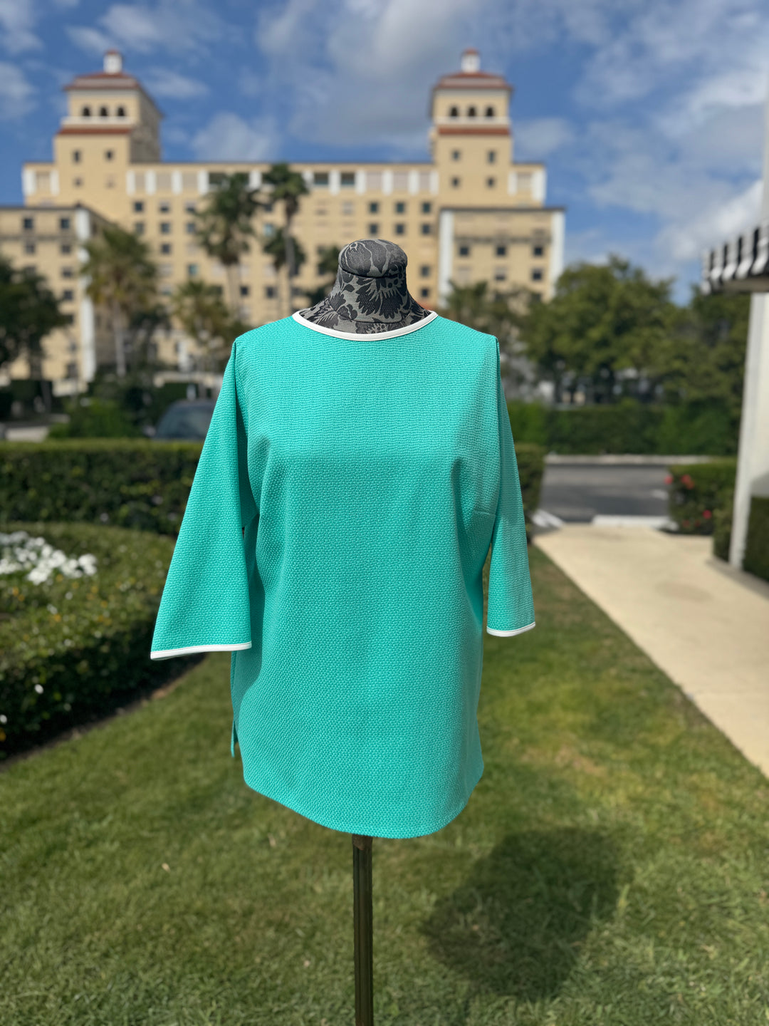 Emmelle Pique Tunic in Aqua and Pearl - Mildred Hoit