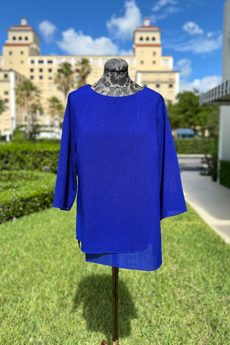 Emmelle Microlinen Layered Front Top in Cobalt available at Mildred Hoit in Palm Beach.