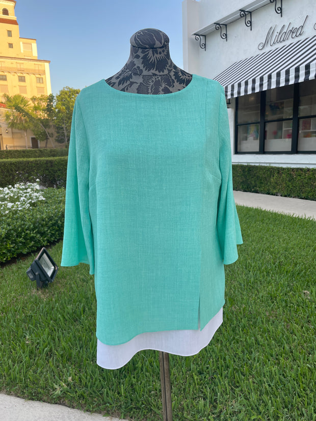 Emmelle Microlinen Tunic in Jade and White