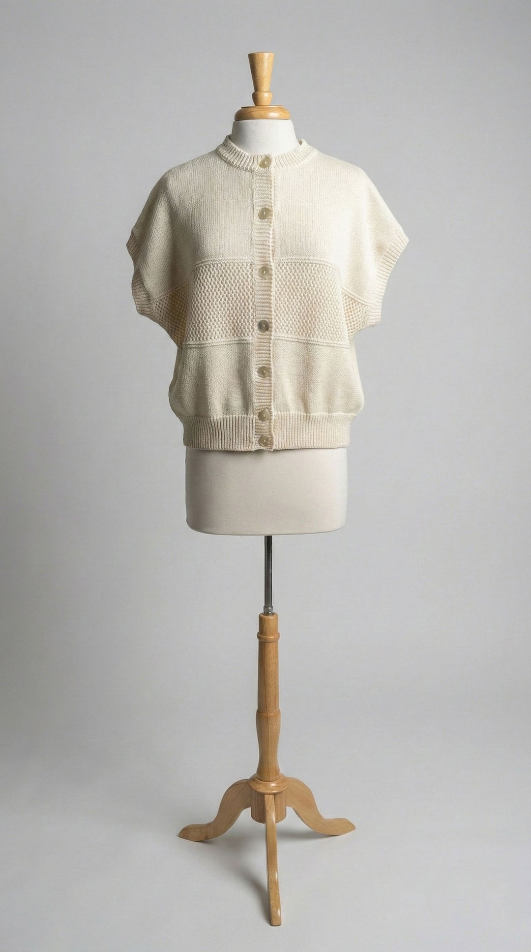 Flora Fedi Short Sleeve Button Front Cardigan in Latte - Mildred Hoit