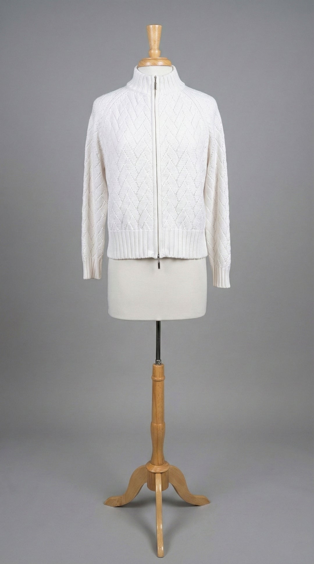 Flora Fedi Zip Front Sweater in Bianco - Mildred Hoit