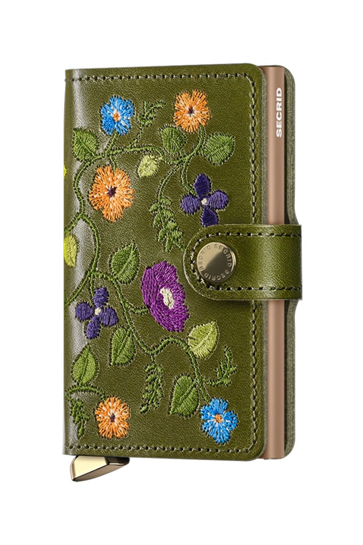 Floral Stitch Mini Wallet in Olive