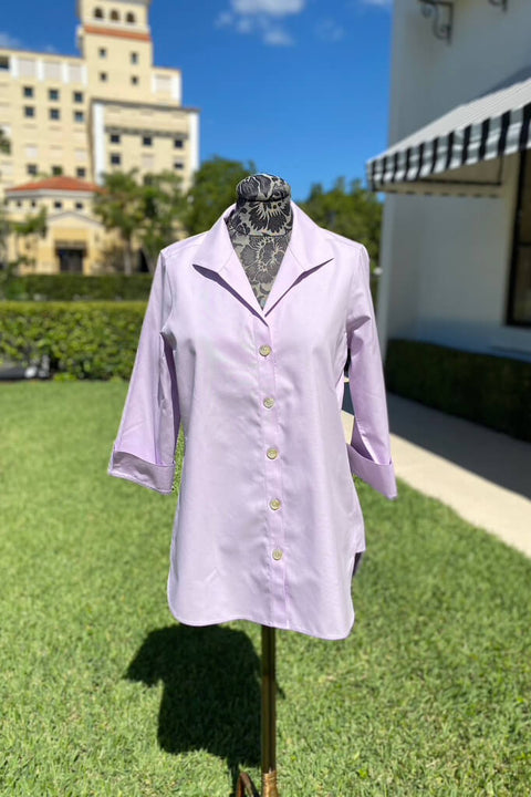 Foxcroft Pandora 3/4 Sleeve Blouse in Lilac Bloom available at Mildred Hoit in Palm Beach.