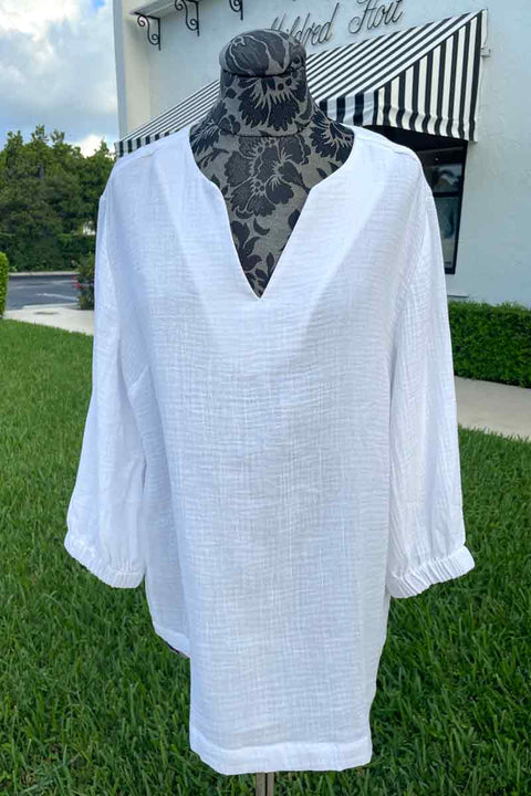Foxcroft Evie Gauze Blouse in White available at Mildred Hoit in Palm Beach.