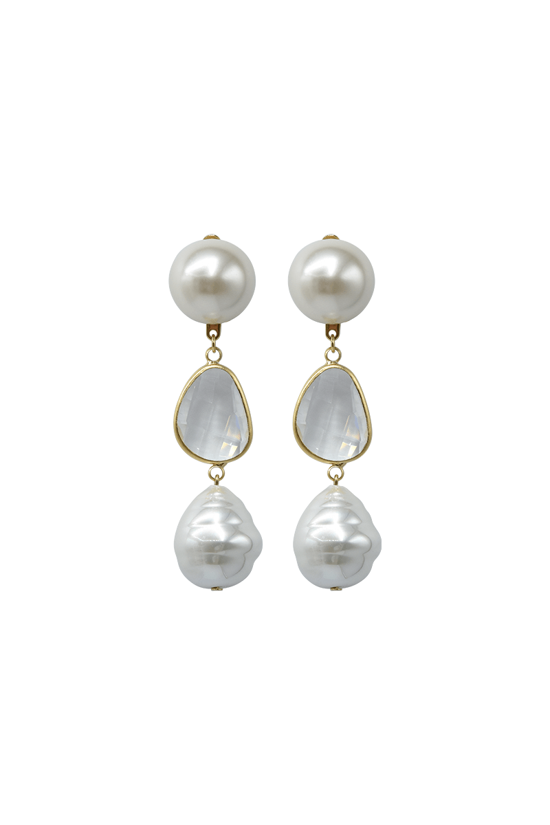 Pearl and Crystal Drop Earring with Gold Detail - Mildred Hoit
