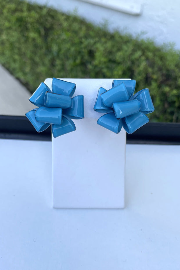 French Ambre Bow Earrings in Blue available at Mildred Hoit in Palm Beach.