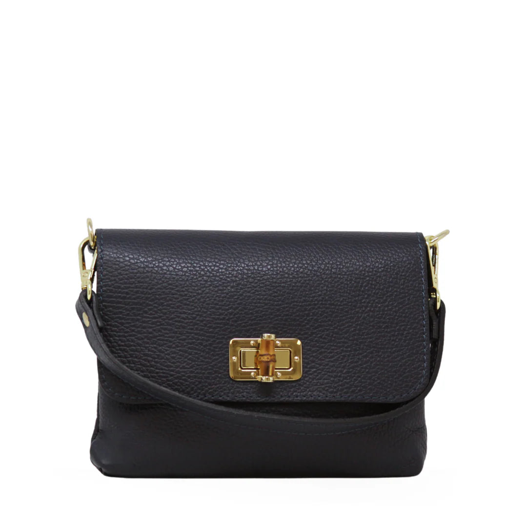 Genuine Italian Leather Clutch & Crossbody Bag in Navy - Mildred Hoit