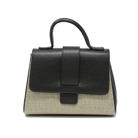 Leather and Rafia Bag in Black