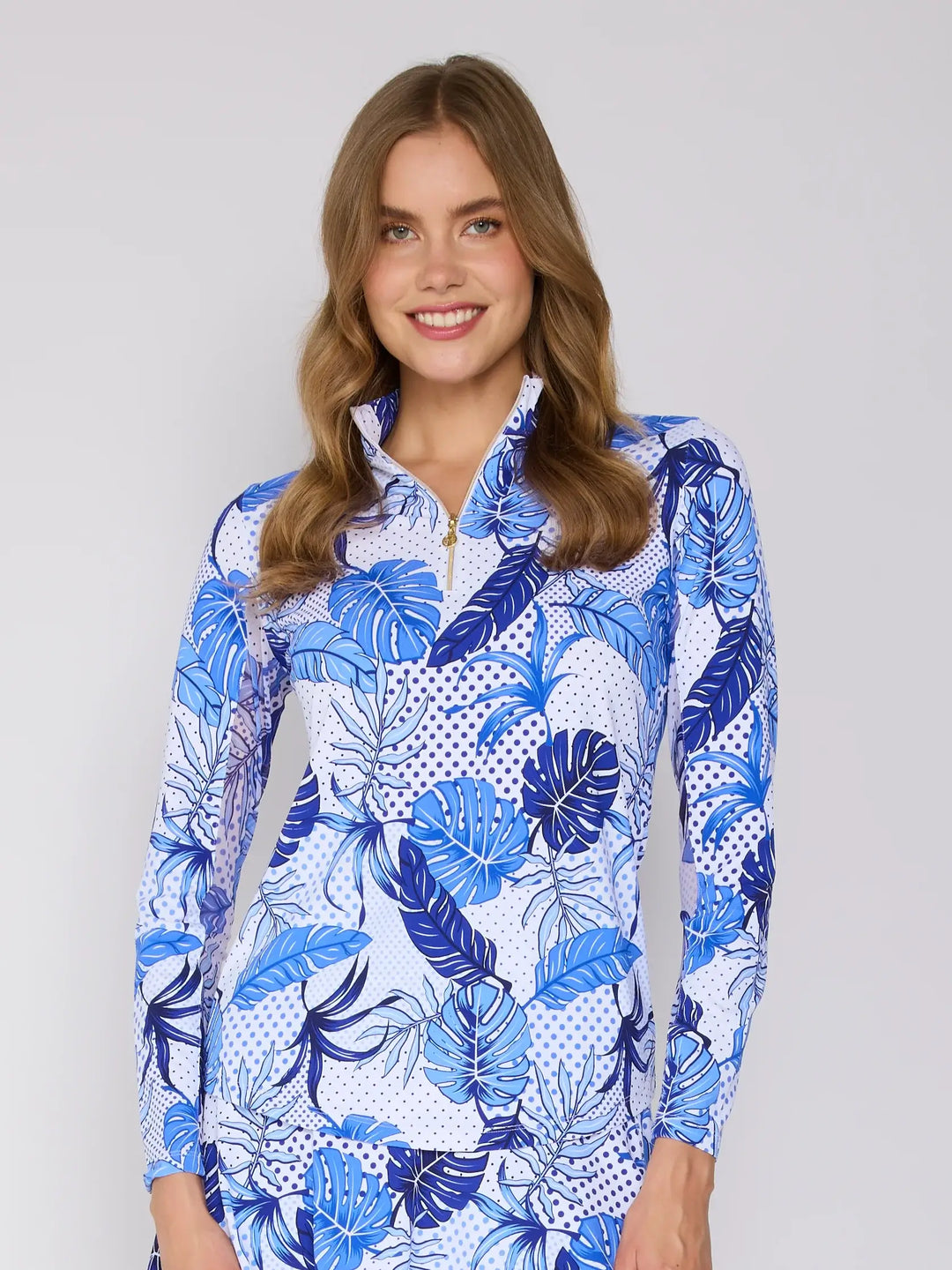 Quarter Zip Sun Protection Top In Blue Oasis - Mildred Hoit