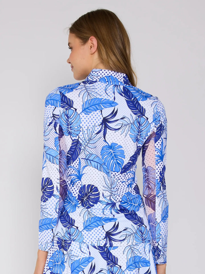 Quarter Zip Sun Protection Top In Blue Oasis - Mildred Hoit