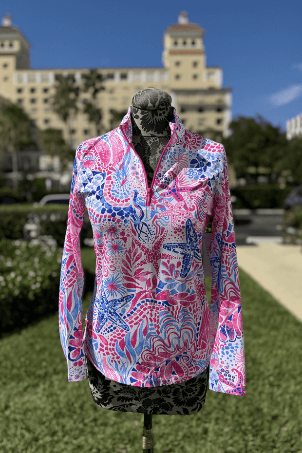 Pink Starfish UPF 50+ Sport Shirt available at Mildred Hoit in Palm Beach.