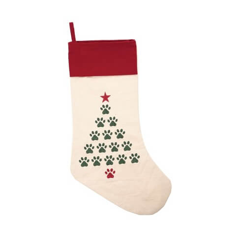 Paw Print Christmas Tree Stocking available at Mildred Hoit in Palm Beach.