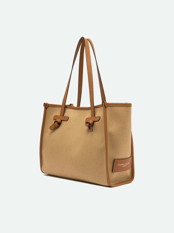 Gianni Chiarini Canvas & Leather Bag in Corda-Cuoio-Caramel - Mildred Hoit