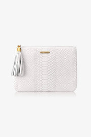 Leather Clutch Bag with Tassel in White