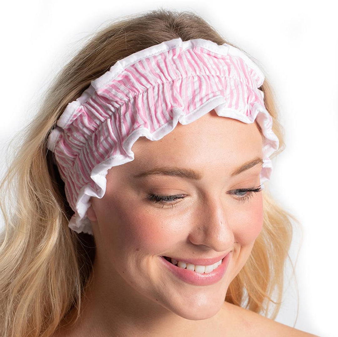Pink Seersucker Spa Wrap & Seersucker Spa Headband Set