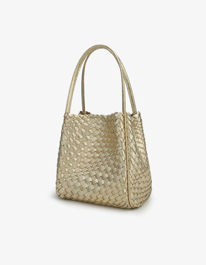 Hollace Mini Woven Tote in Hi Shine Gold - Mildred Hoit