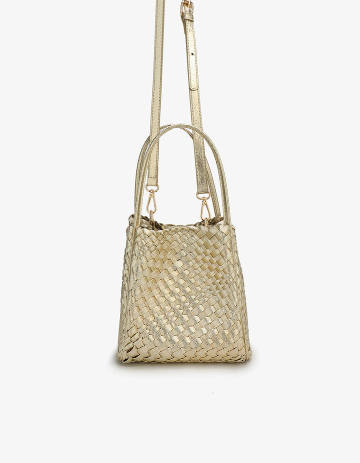 Hollace Mini Woven Tote in Hi Shine Gold - Mildred Hoit